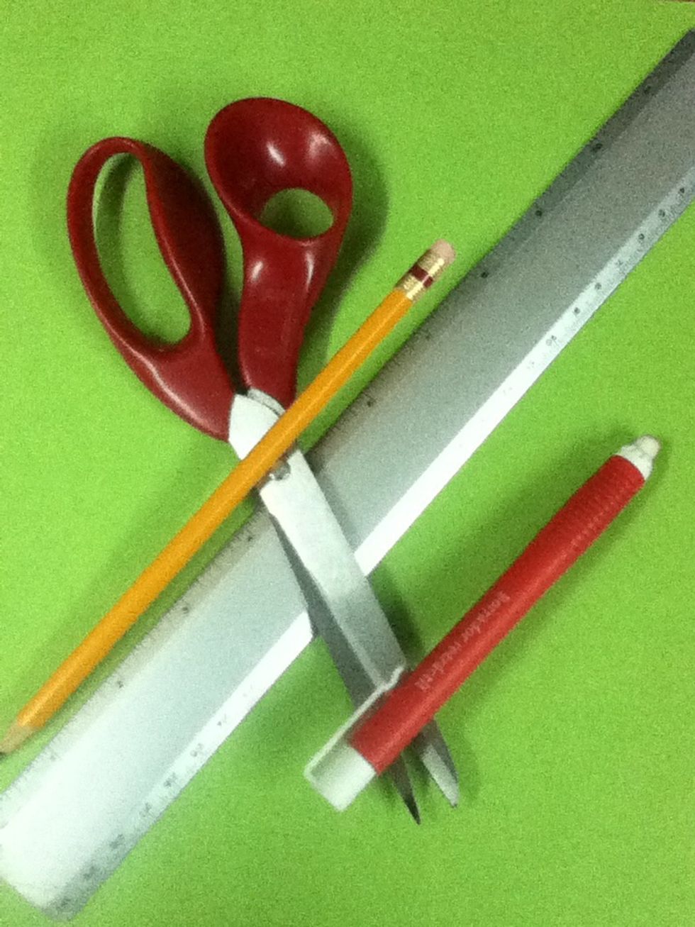 \u2022Pencil ir Pen \u2022Eraser \u2022Ruler \u2022 Scissors