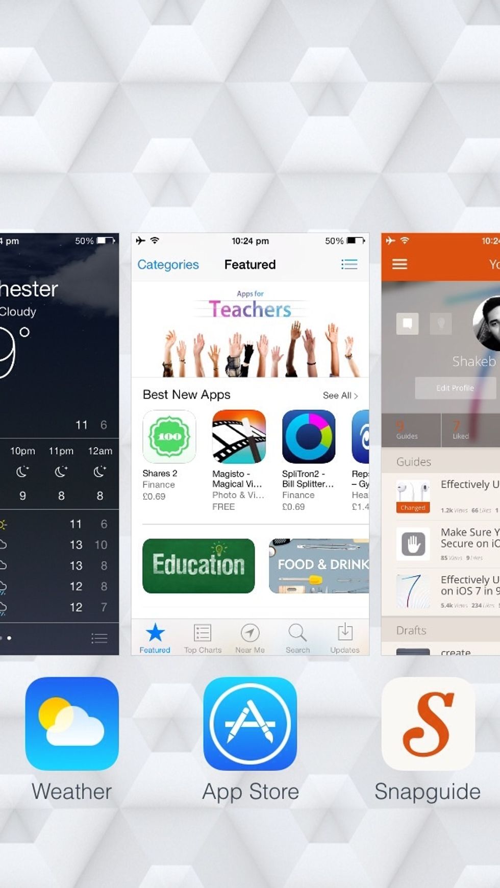 \u2022To close multiple apps(3 at once), bring up the multi-task window by double clicking the home button.