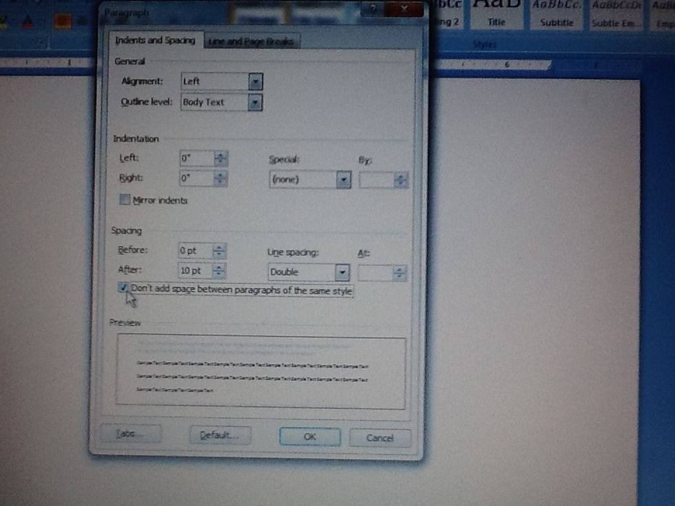 \ud83d\udd06Check the box next to "Don't add space between paragraphs of the same style."