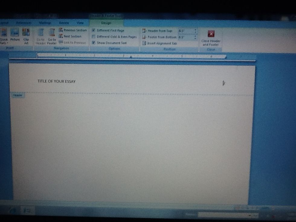 \ud83d\udd06Tab the page number 2  to the right side of the screen.  The page number and headers are now set and will populate automatically as the essay is typed.