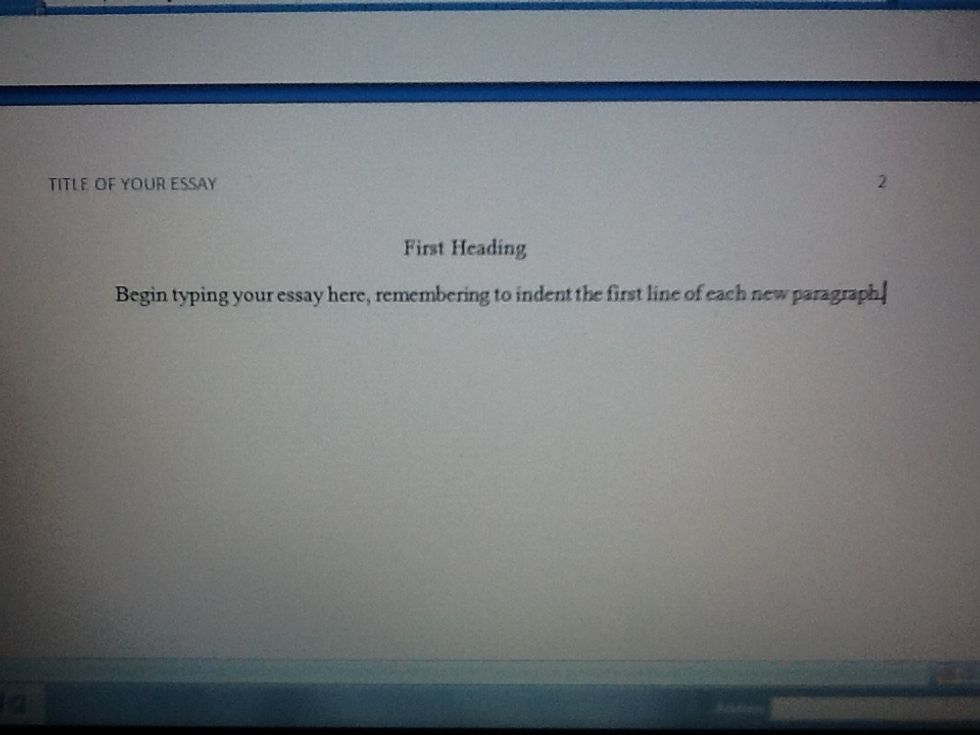 \ud83d\udd06You can begin typing your essay on the second page.  APA includes centered subheading.  Your instructor may also require an abstract, which would appear before the start of your essay.