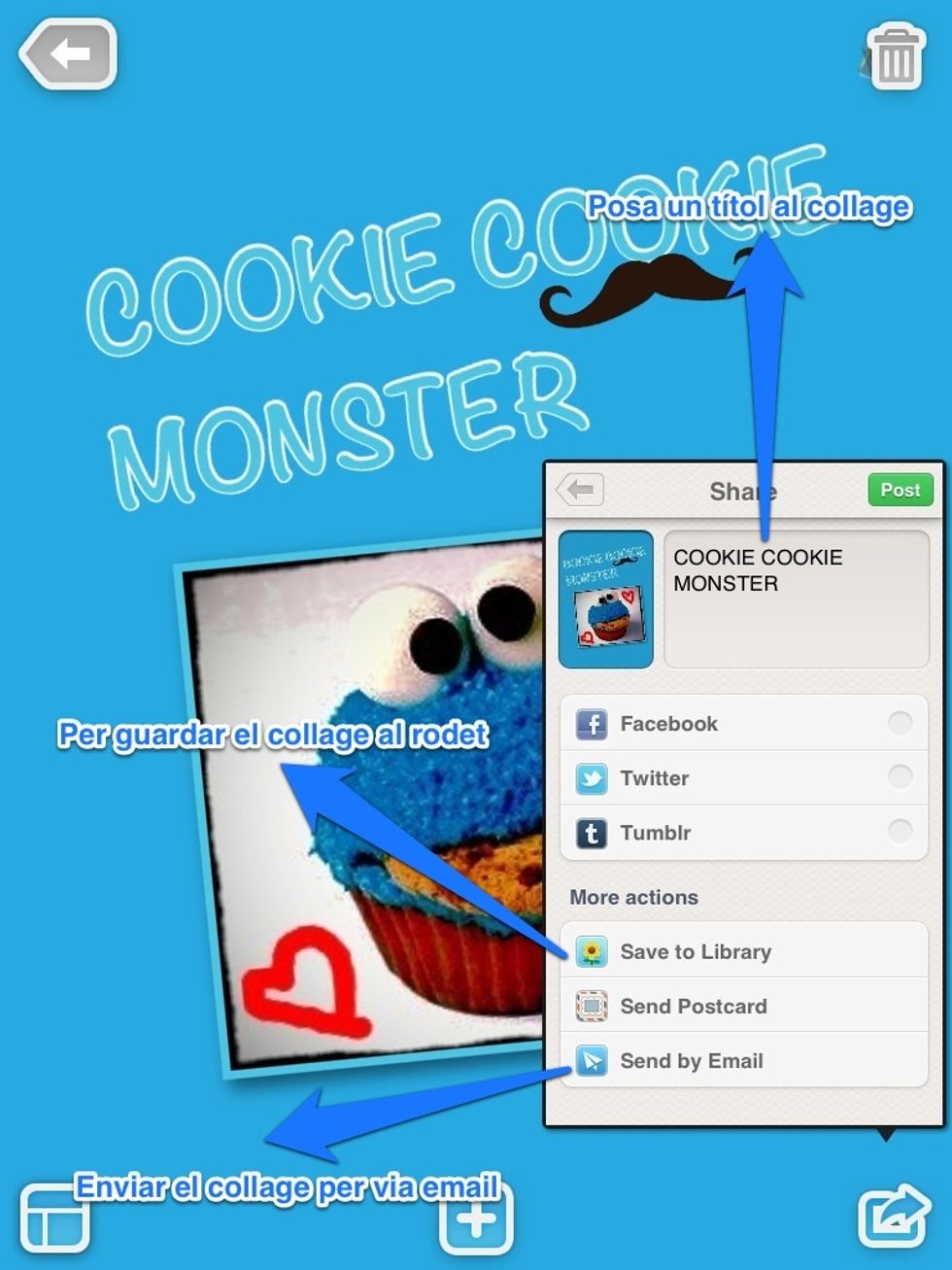 Un cop heu acabat el collage cliqueu la fletxeta i us sortir\u00e0 les opcions seg\u00fcents: