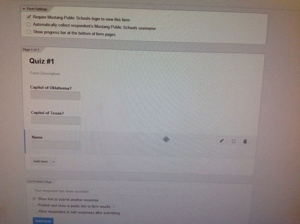 Uncheck the box at the top that says Require Mustang Public Schools log in if you want to send it to others without a Mustang email. Leave it checked if you want only Mustang students to access.