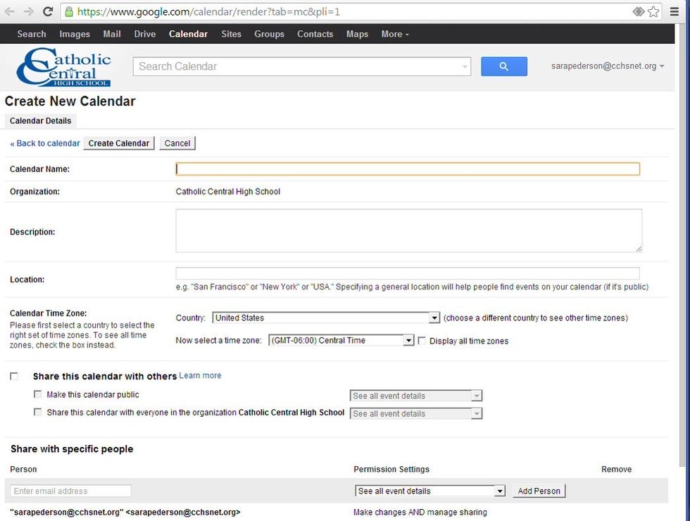 Under Calendar Name, name your Calendar related to the topic of your information.