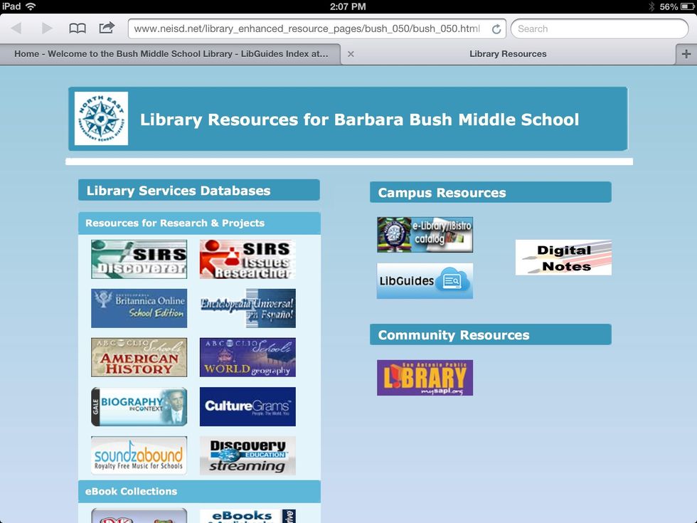 Under Campus Resources, click the button labeled "e-library/iBistro catalog."