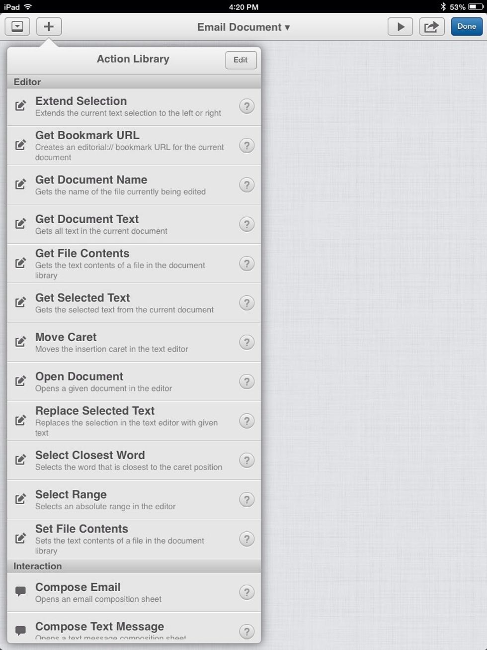 Under "Editor" add a "Get Document Text" action.
