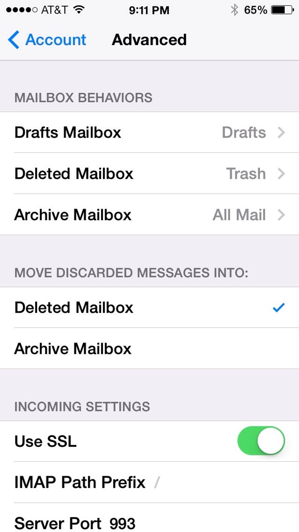 Under "Moved Discarded Messages Into" change from "Archive" to "Deleted." Be sure to back-step back to "Account" at the top left of the screen.