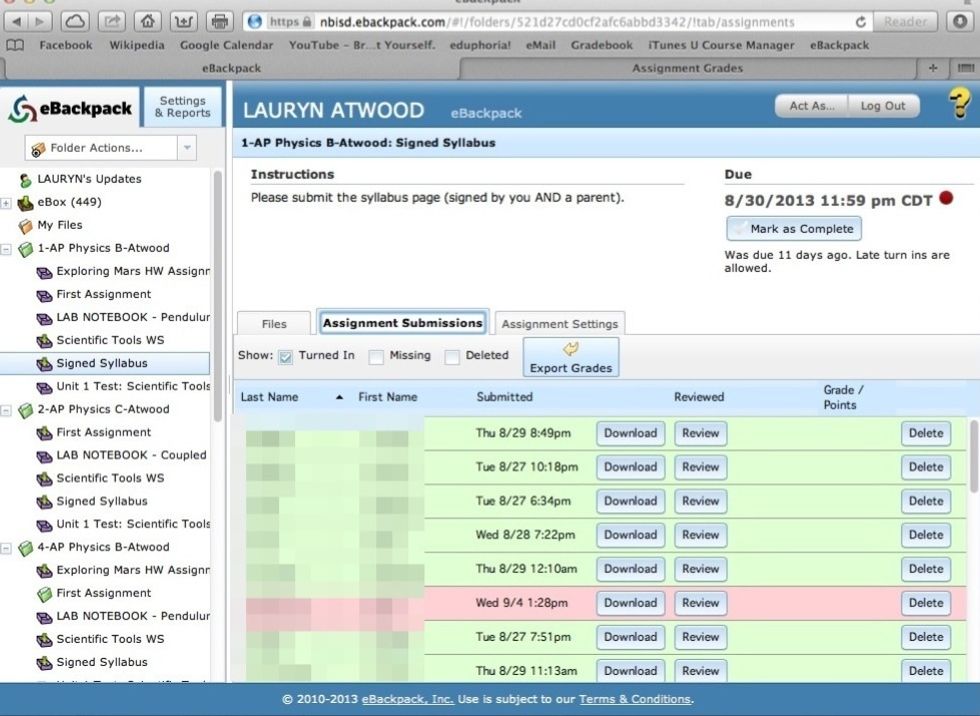 Under the assignment submissions tab, click "export grades"