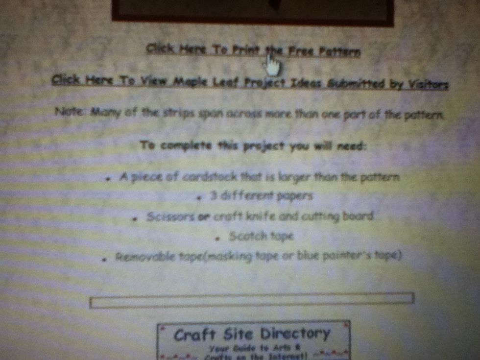 Under the picture it shows supplies and there is a link that says click here to print the free pattern