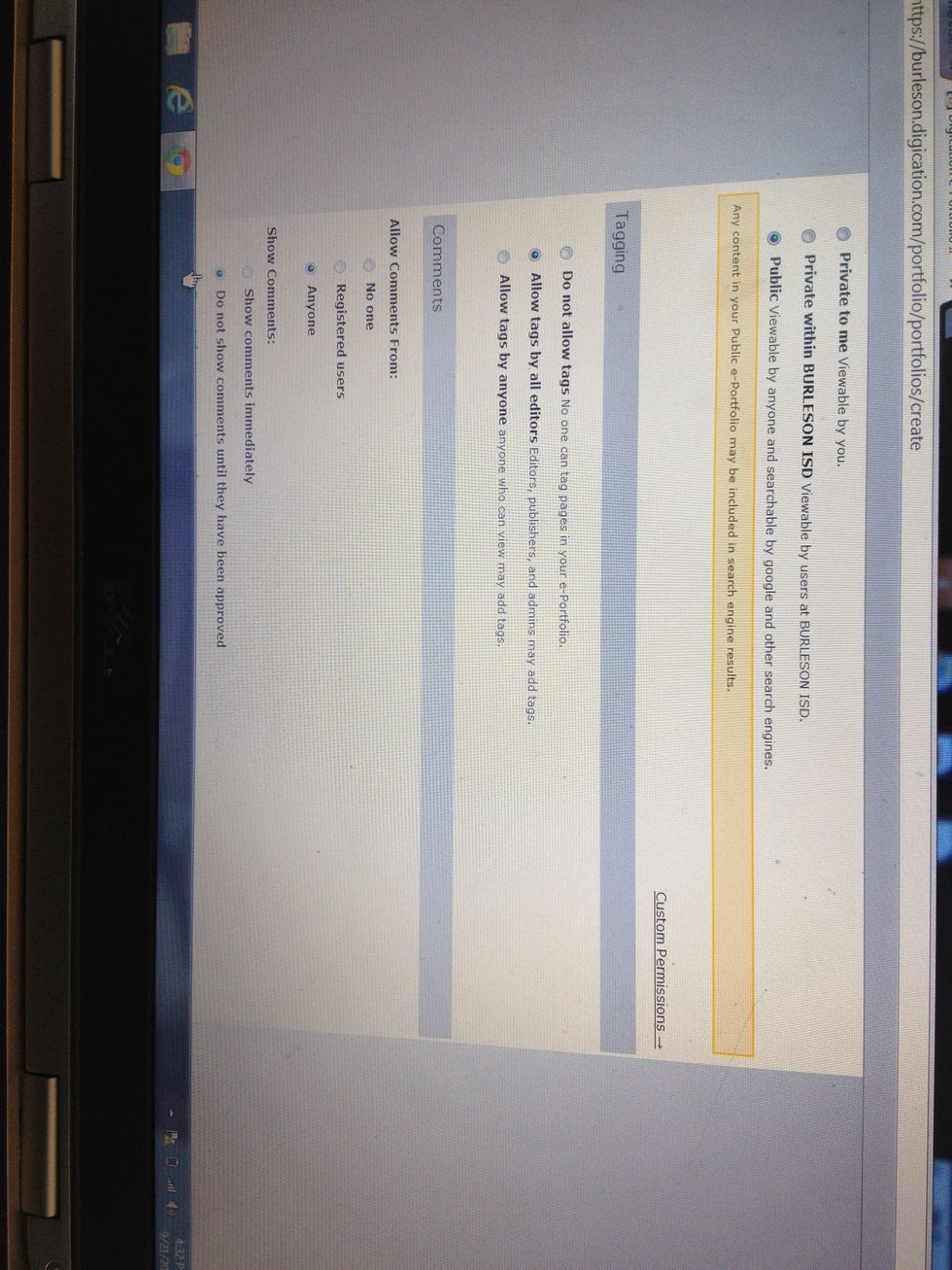 Under the template, chose these options to complete your e-portfolio.