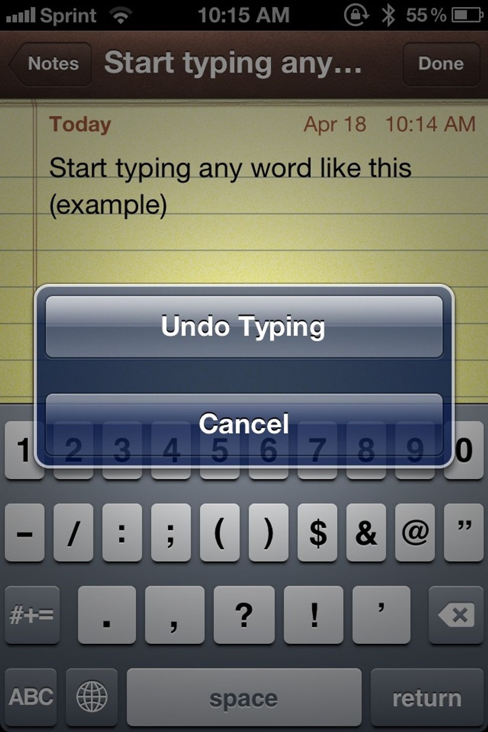 Undo screen