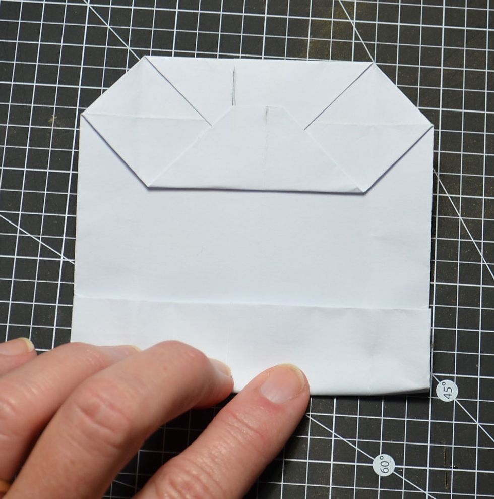 Unfold and the fold the top down to meet the fold you just made as shown.