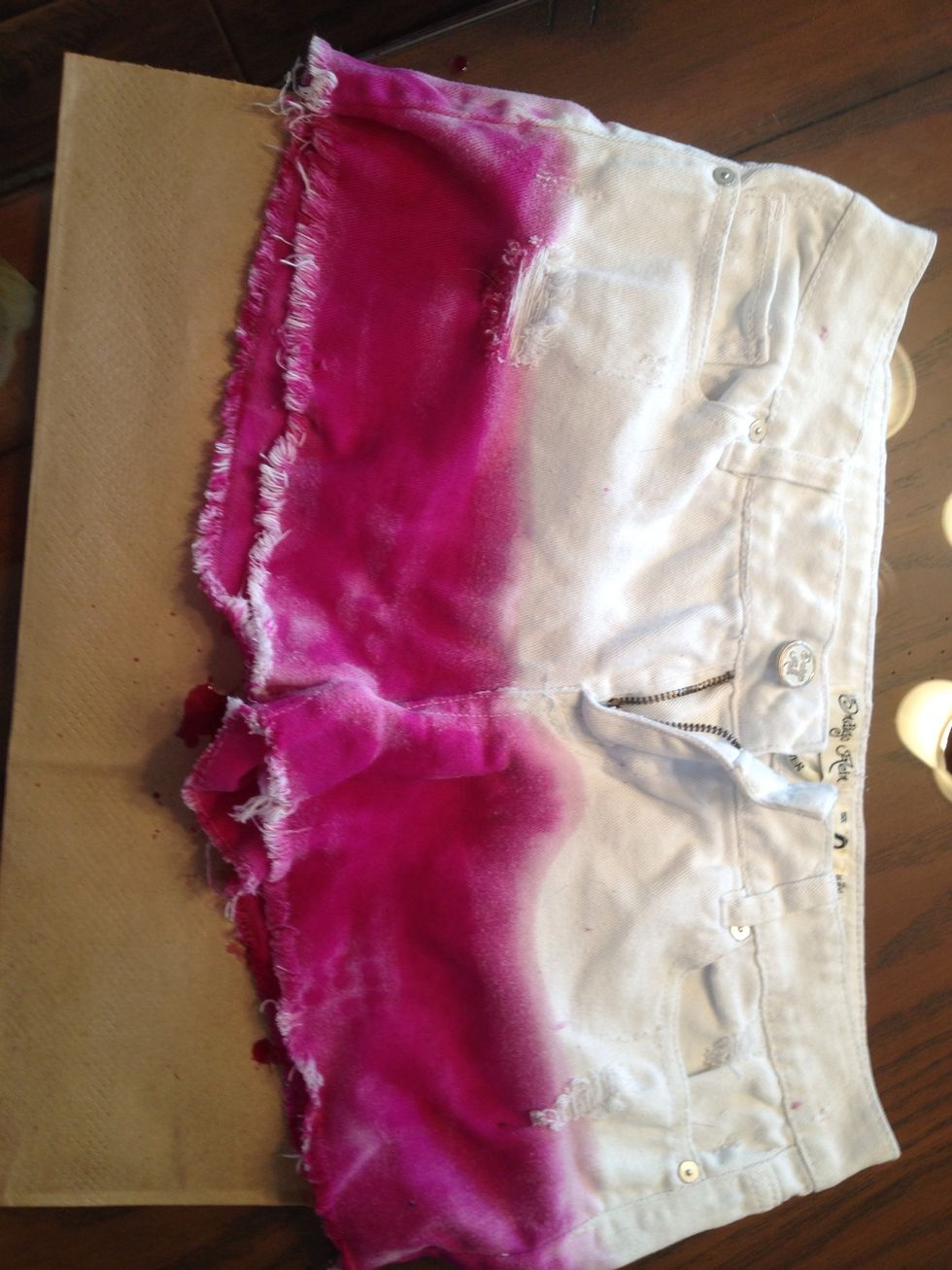 Unfold the shorts and finish dying the front in accordance to where you left off