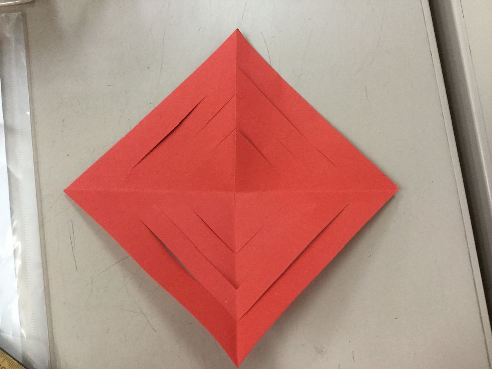 Unfold the triangles now it is flat