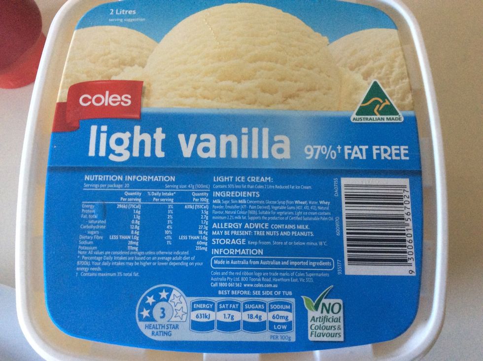 Unfortunately the ice cream that I used was not home made so I went and brought a 97% fat free vanilla ice cream