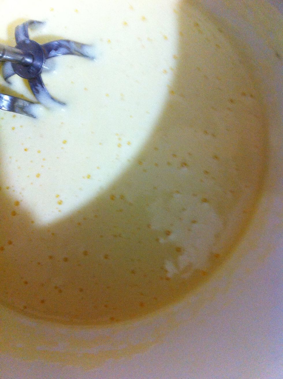 Universal, first step of baking cakes. This is creamed eggs sugar n butter. First Cream together eggs and sugar. Then add in butter. Beat for another minute.