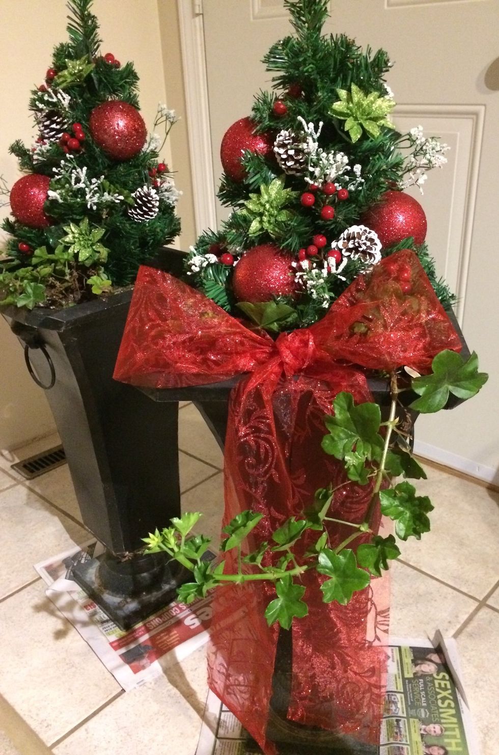 Unroll the ribbon and wrap it around the base, then tie a bow. Fluff/twist until your satisfied. I tie using two loops, not the method where you make a single loop then wrap the other piece around it.