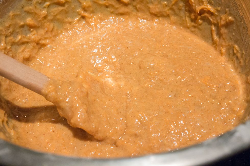 Until carrots and batter are well blended.