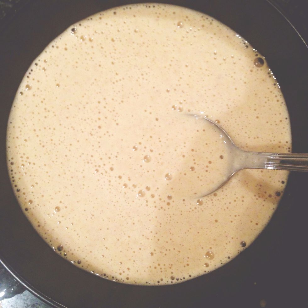 Until it looks something like this and pour it over to a bowl. (The mix makes 3 pancakes)