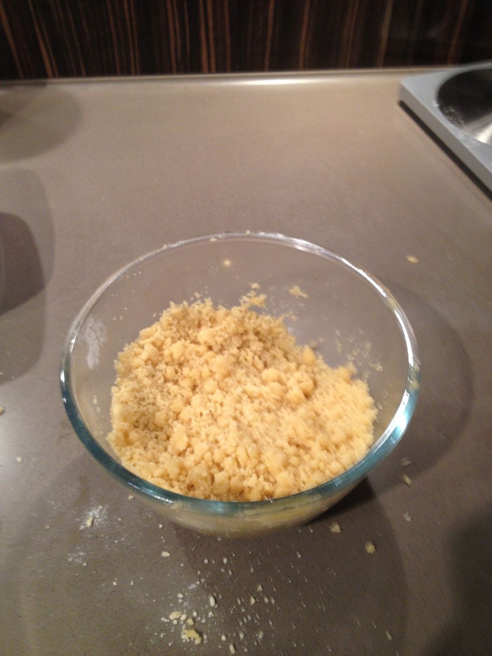 ...until the crumble mixture forms. Try to avoid eating too much of it at this stage!