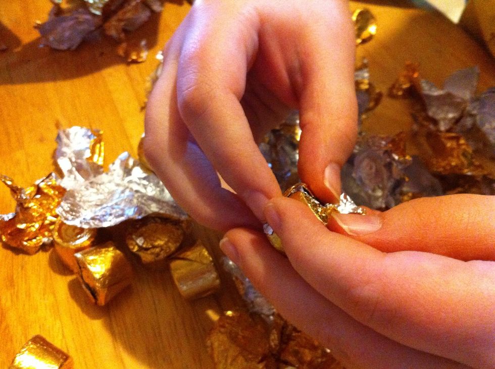 Unwrap Rolos. These are chocolate covered caramels.