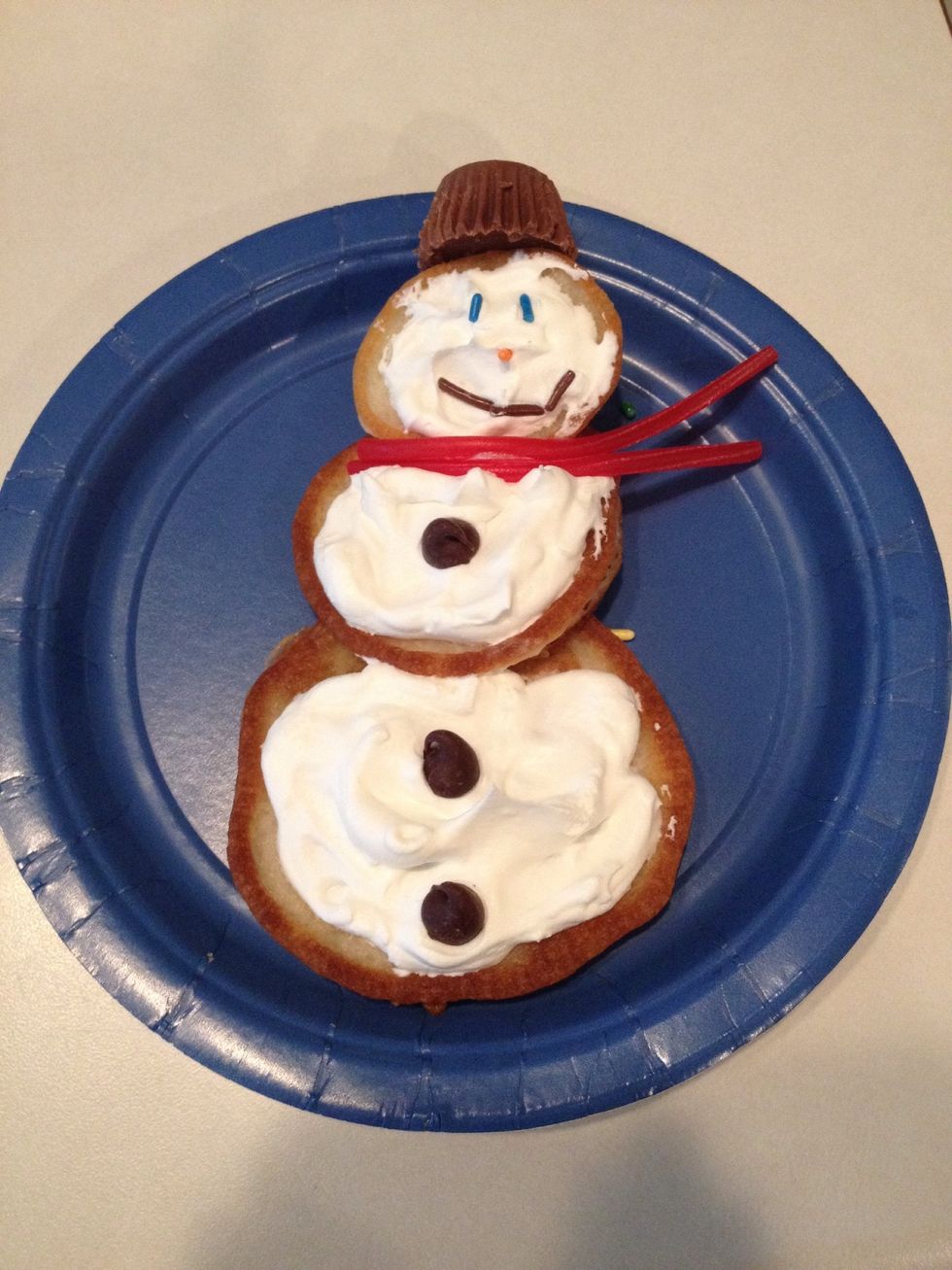 Unwrap the Reese's cup and place at the top for the snowman's hat.