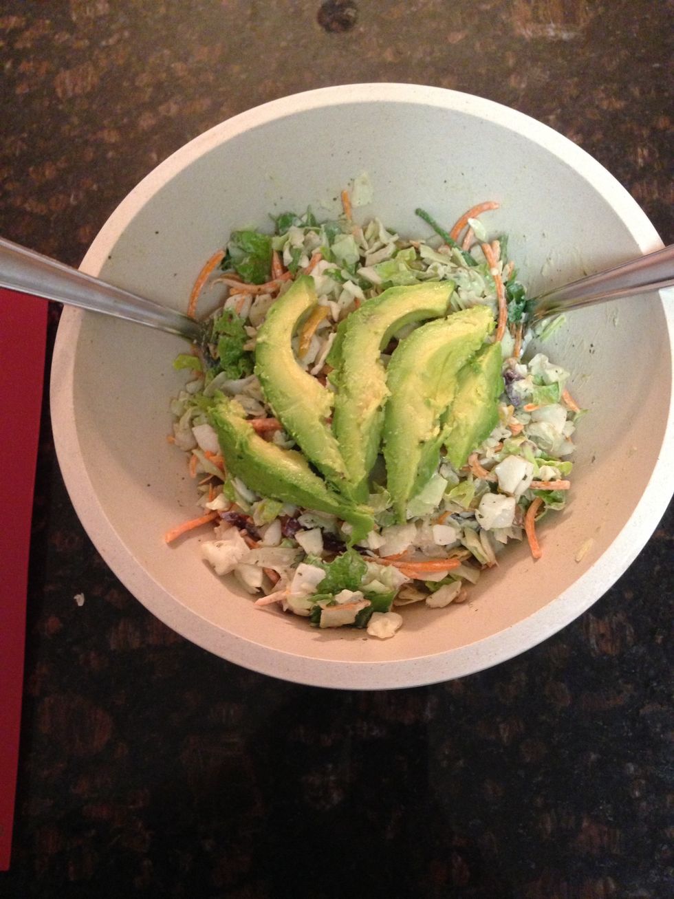 Use 1/2 avocado to top the side salad. Use the other half for dressing your fajitas with. It's creamy & delish. No need for sour cream.