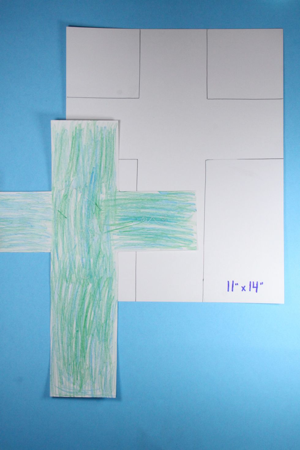 Use 11x14 poster board to draw the cross. Kids can color the cross or leave it white. Cut out the cross ahead of time or let kids cut it on as part of the activity.