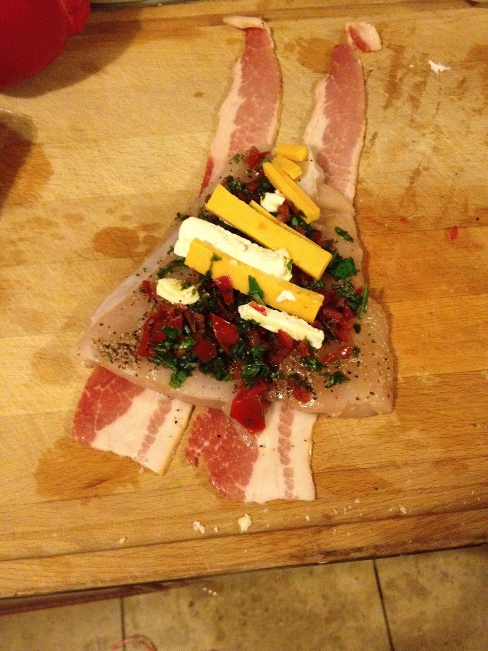 Use 2 bacon for each piece.