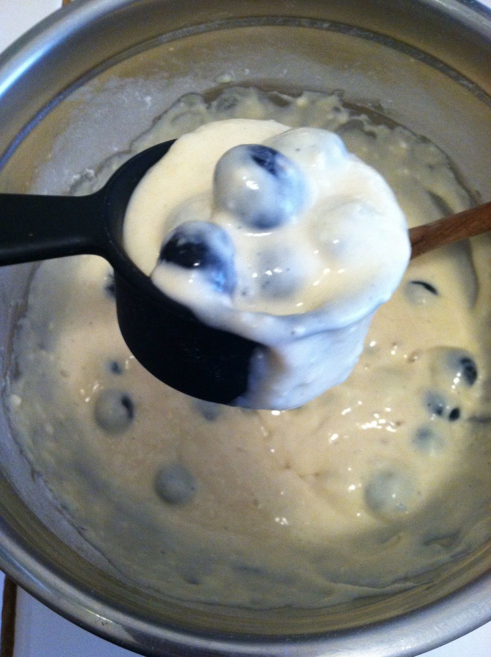 Use a 1/4 cup measuring cup to dish batter onto skillet.