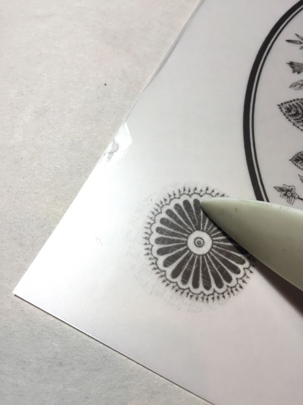 use a bone folder or the wooden stick included in the package to rub over all the designs to be sure the adhesive is fully transferred to the film.