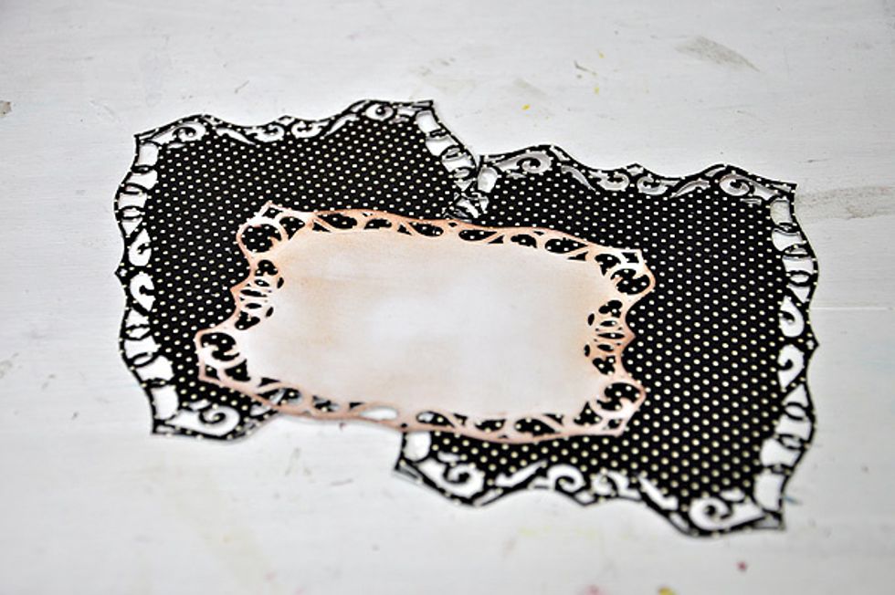 Use a decorative frame die to cut the pieces to create a bag. I used a set of Spellbinder frame dies and based the size of the bag from the largest die.