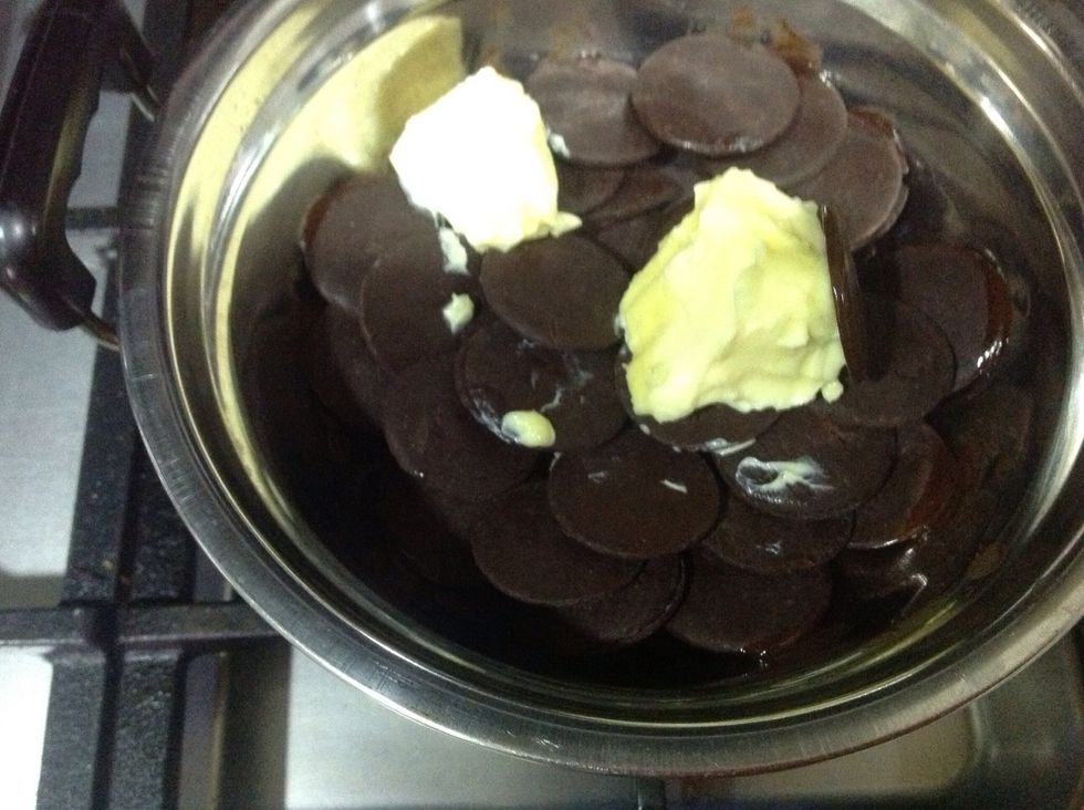 use a double boiler, add butter & chocolate and stir