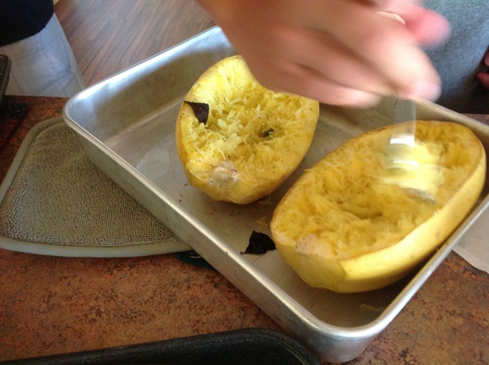 Use a fork and scrap the inside of the squash to make "spaghetti"