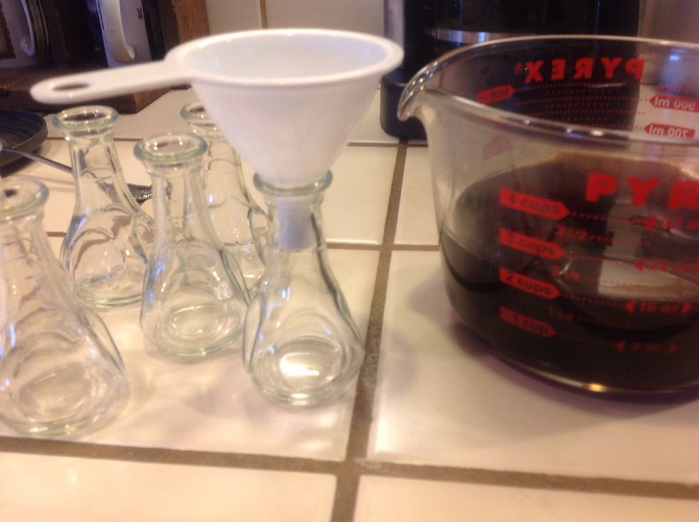 Use a funnel to pour into containers. I used these mini jars for a family breakfast, so everyone had their own. The remainder I poured into a glass jar with a lid.