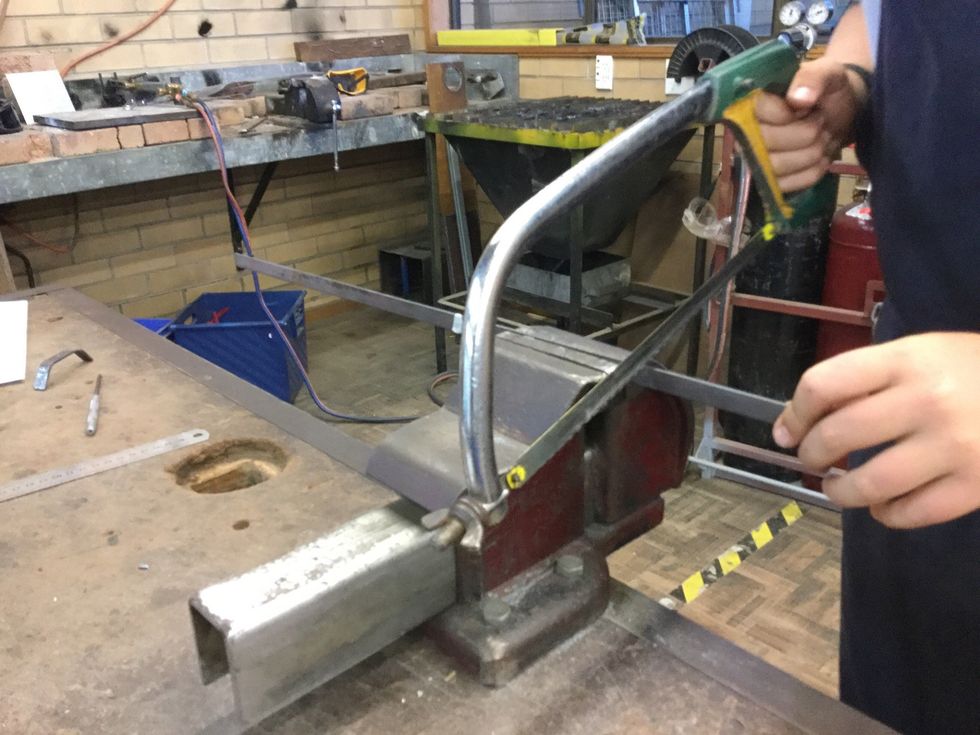 Use a hacksaw to cut on the line to make your first piece