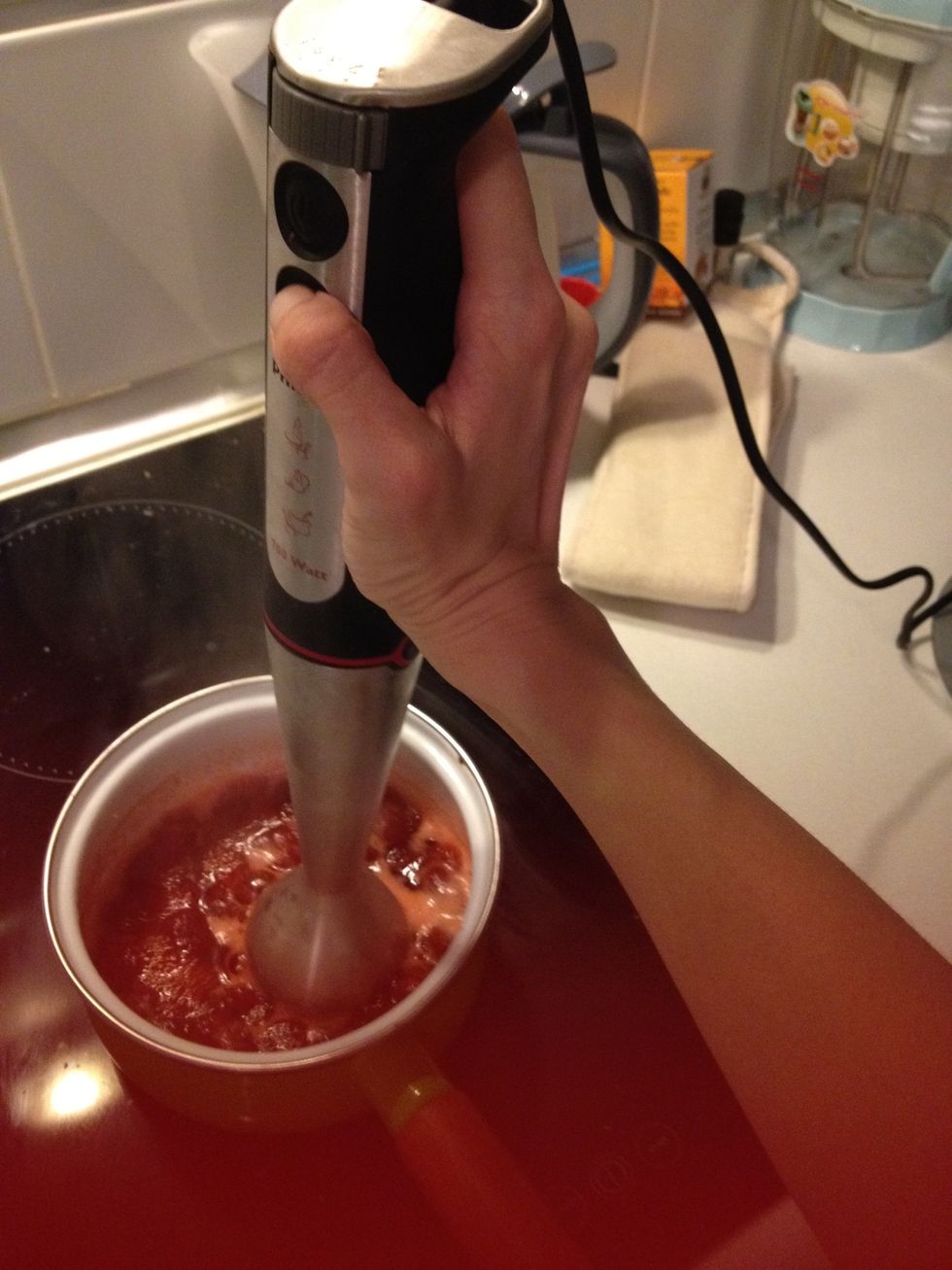 Use a hand blender blend until smooth. Be very careful! It's hot and might spill on u. Pulse in circular motion to save ur pot \ud83d\ude01don't let the blender drags along the bottom of the pot.