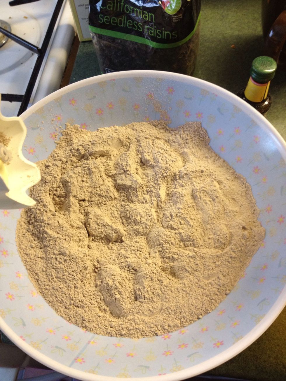 Use a hand blender to quickly mix the flour, cocoa powder, baking powder, brown or caster sugar.