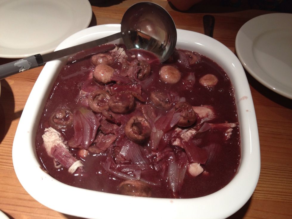 Use a ladle to serve the dish.