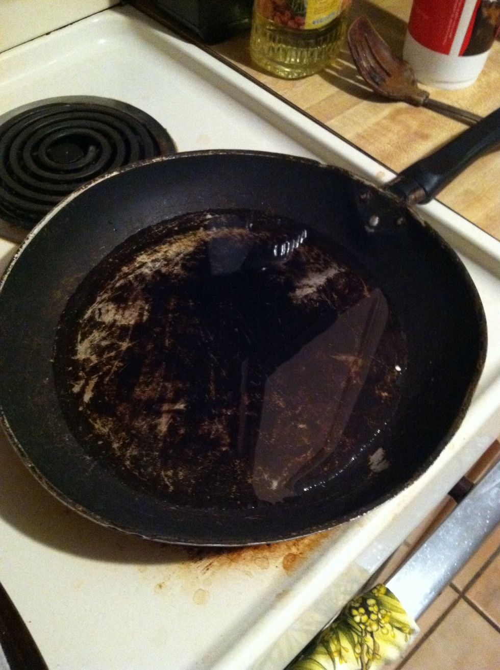 Use a large skillet. Add enough oil so the tacos can fry. Heat on medium. This is our "taco pan" and is used only to make tacos.