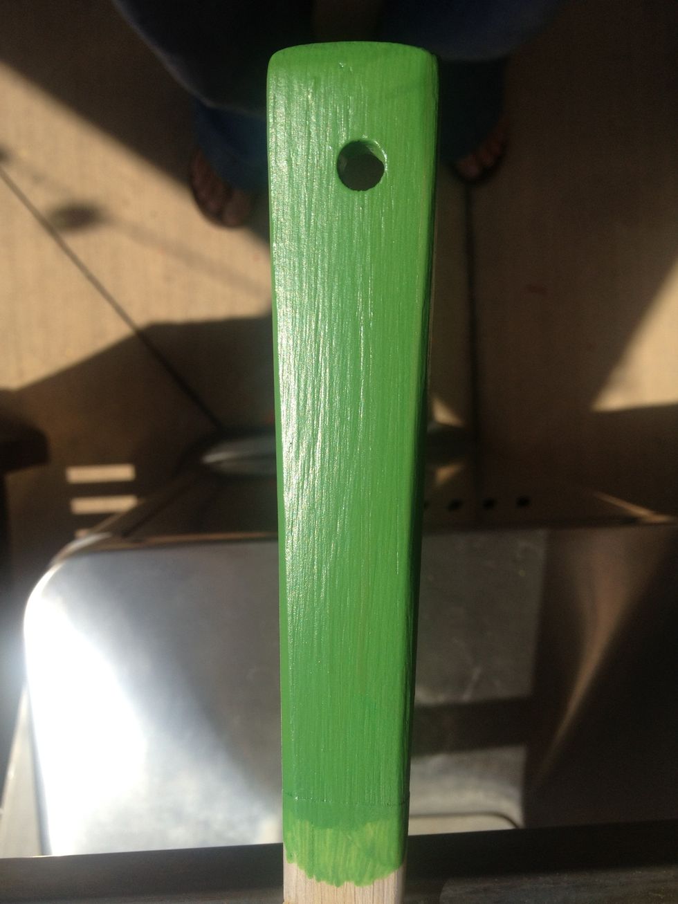 Use a long, steady pendulum motion when spraying the painted area (make sure that the spray doesn't touch the non painted area.) Only do a light coat, we will spray again, we want to prevent dripping.