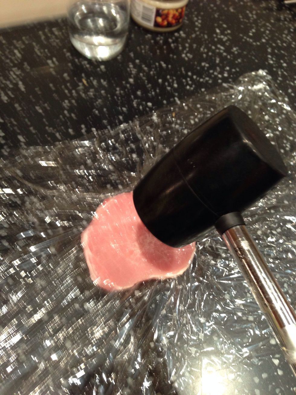 Use a mallet to flatten each loin. Hit from the centre to the outside. Take your time and don't hit too hard