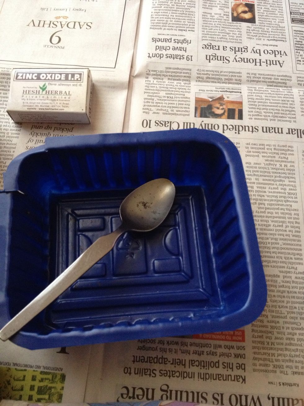 Use a mixing bowl and spoon to do so. I prefer using a plastic one.