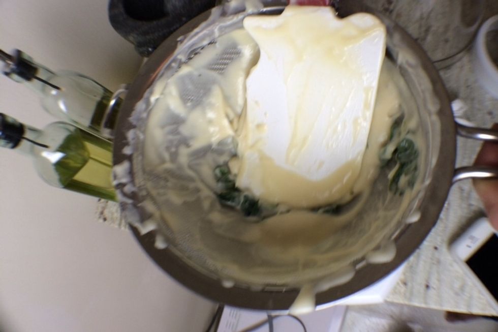 Use a rubber spatula to press the mixture through the fine sieve to expedite the process. Don't be afraid to push with purpose! It's a great trick for speeding up straining.