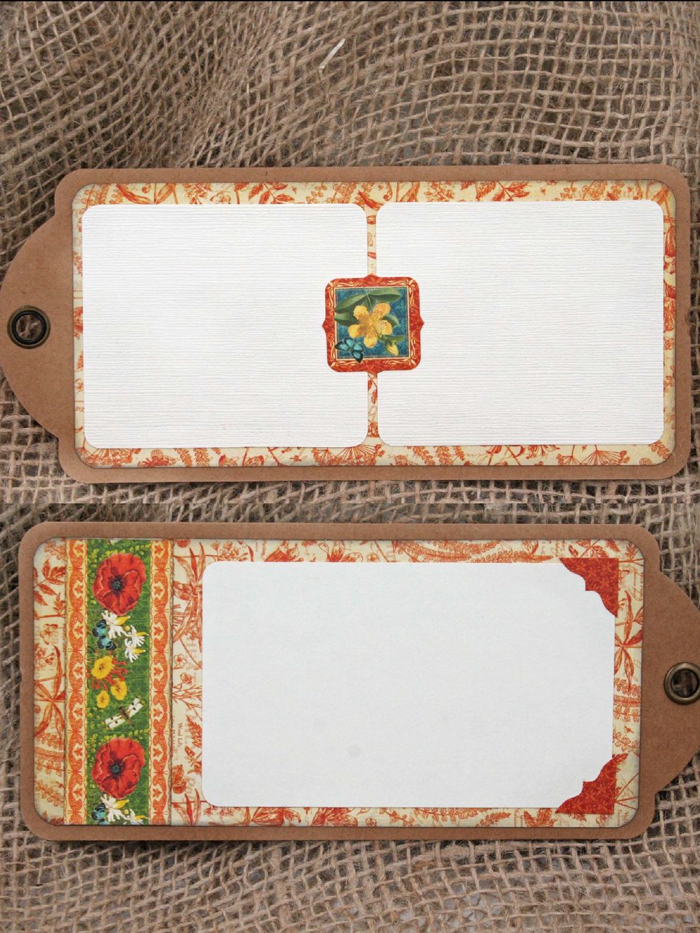 Use a shortened tag inside the policy envelope:  Cut 2 rectangles 7 3/8" x 3 1/2" on each side of the tag.  Add 2 photo mats on both sides and embellish with decorative strips and stickers.