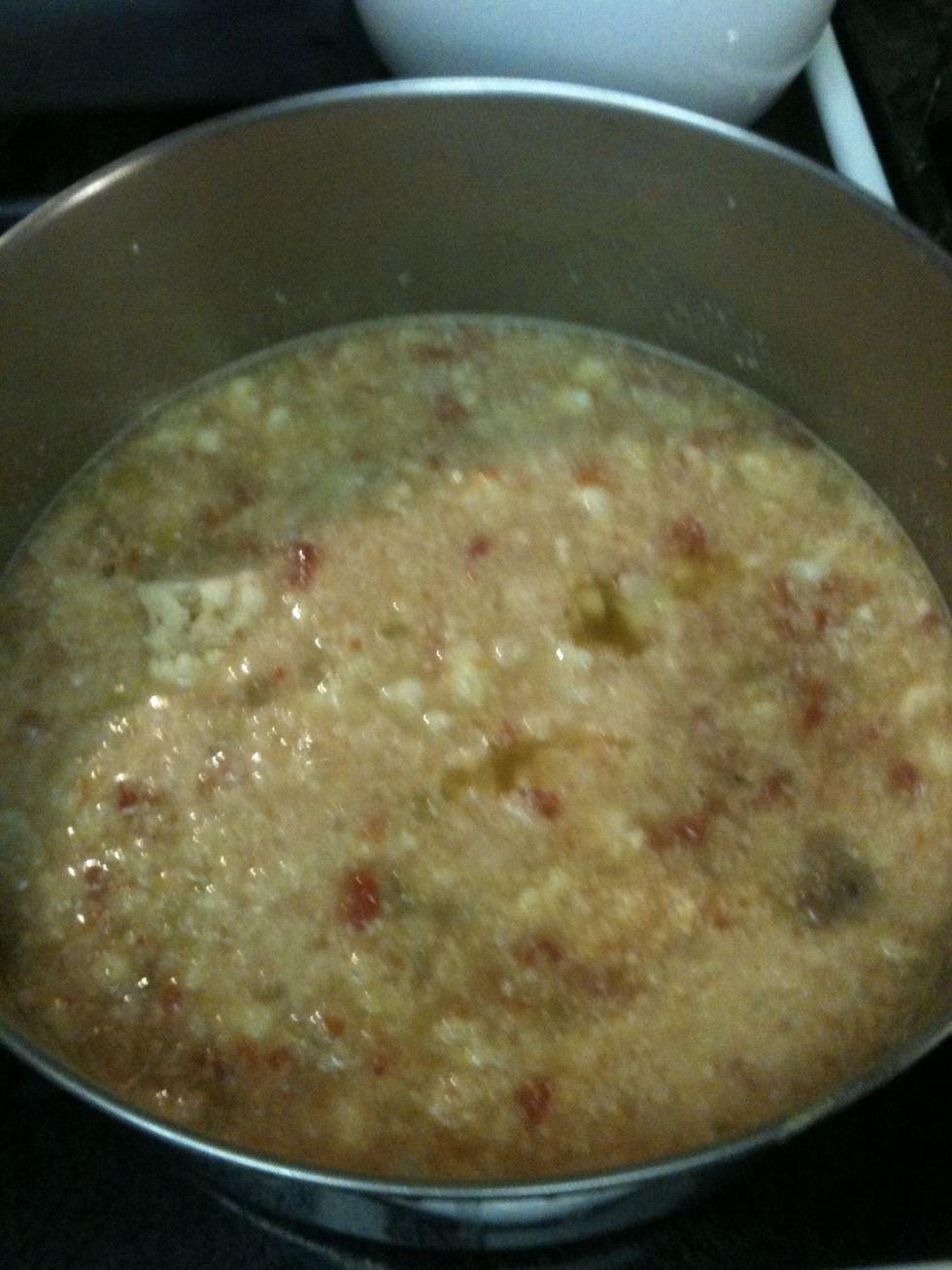Use a slotted spoon and transfer cauliflower to blender. Blend till slightly smooth but still chunky. If u miss some pieces its ok i like some chunks in my soup!!