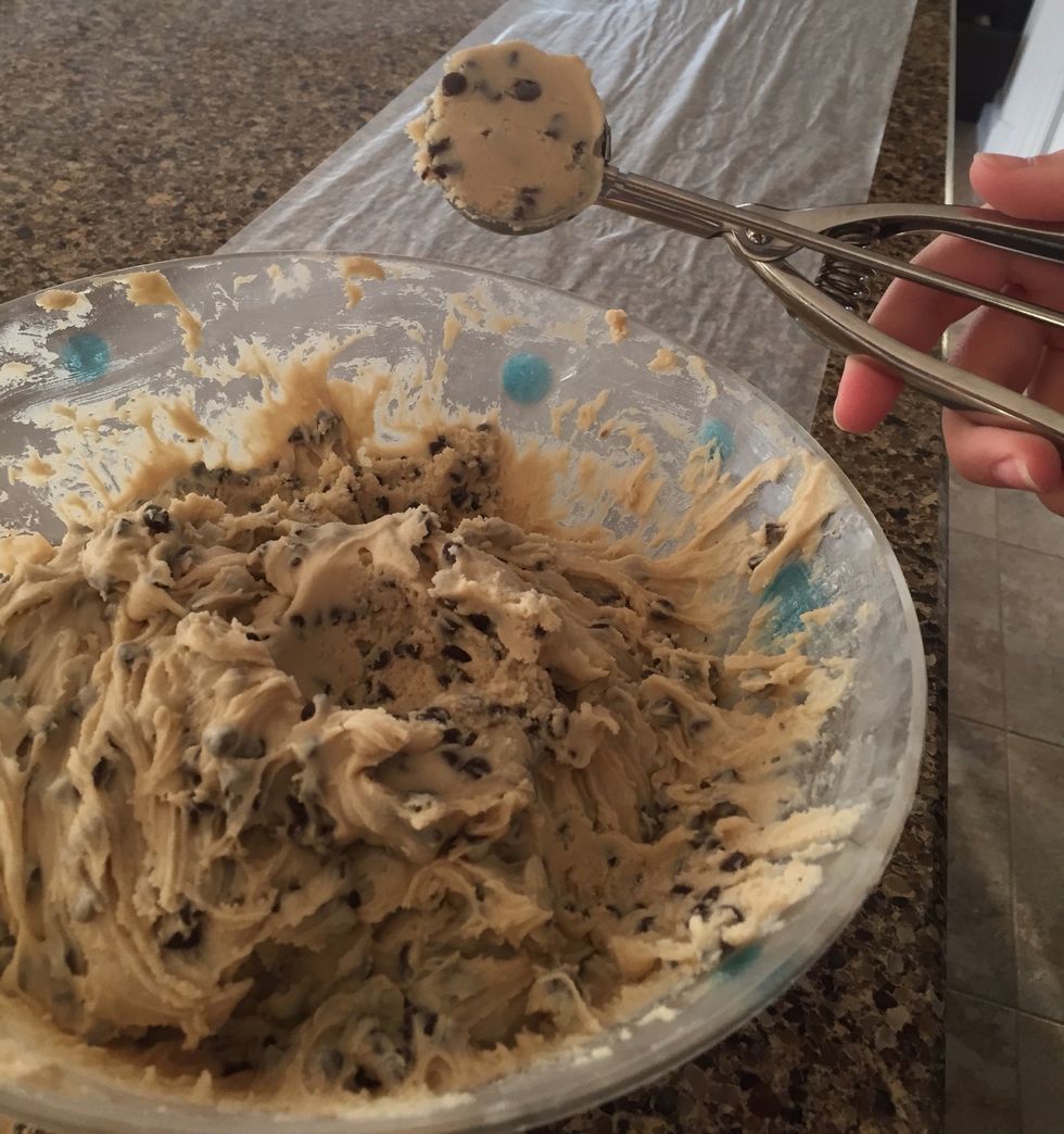Use a small cookie scooper to scoop out the dough.