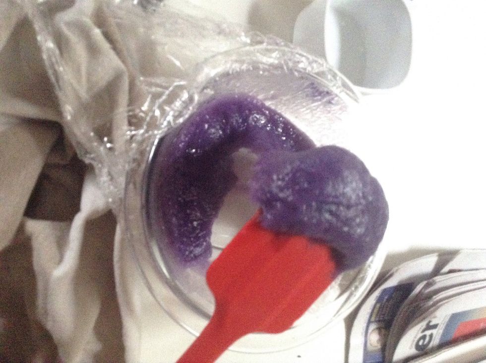 Use a spatula to scrape out blobs of the mixture. Careful! It is extremely hot and sticky