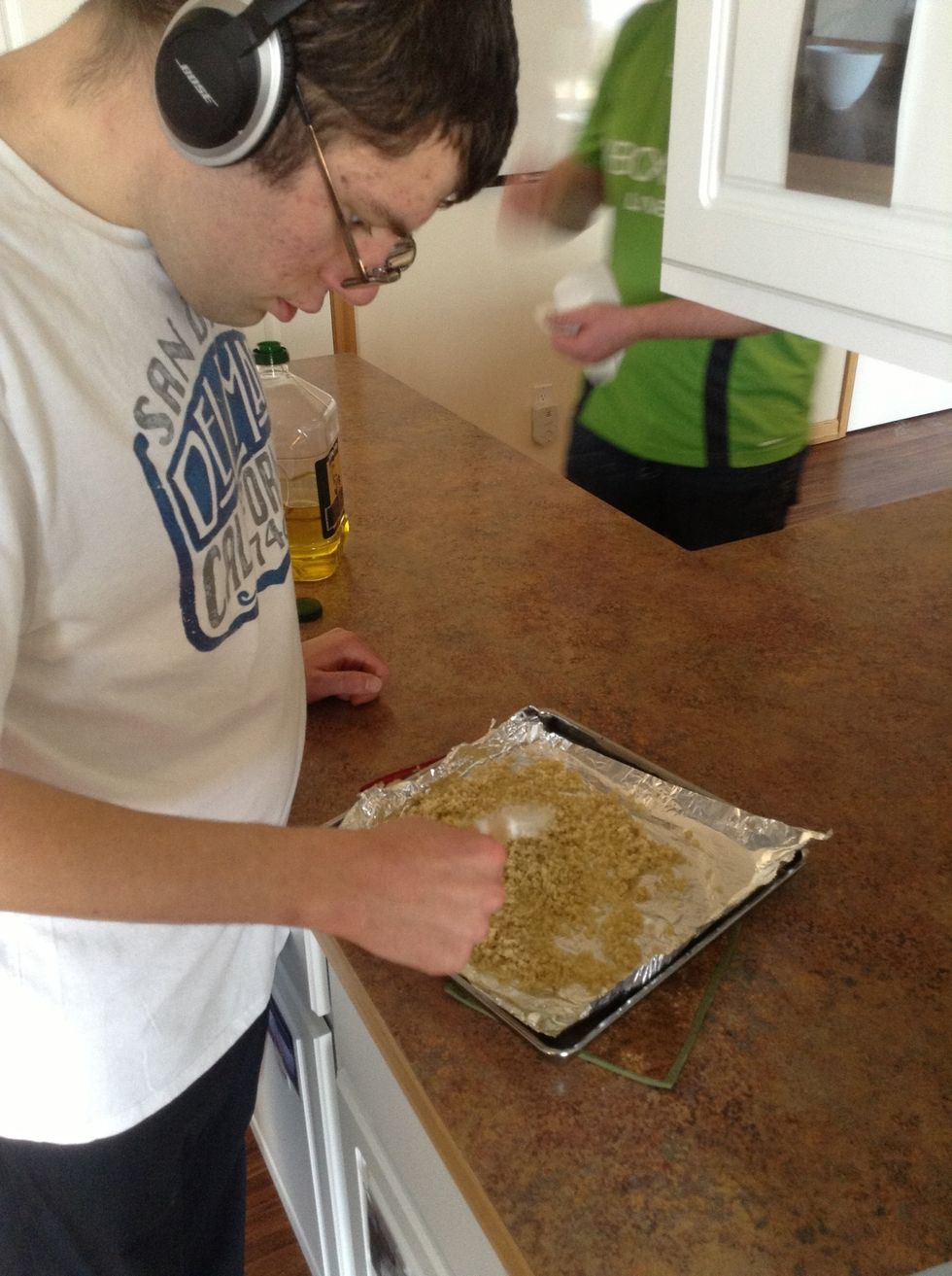 Use a spatula to spread quinoa into a even layer