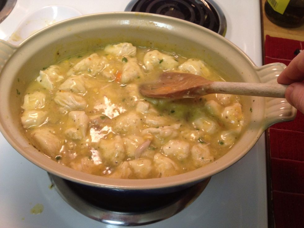 Use a spoon to push the dumplings down into the gravy to coat them. Replace lid and cook for 15 minutes. .